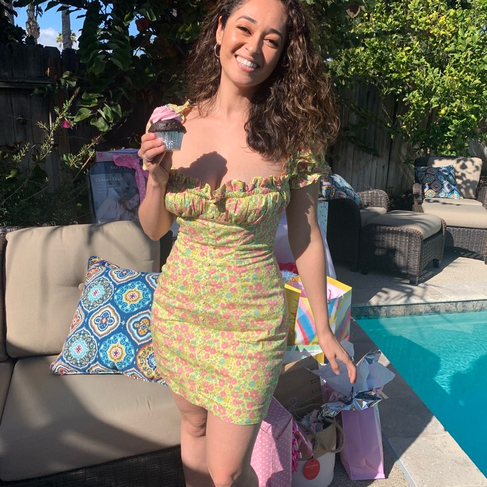 Yellow floral mini house of CB dress